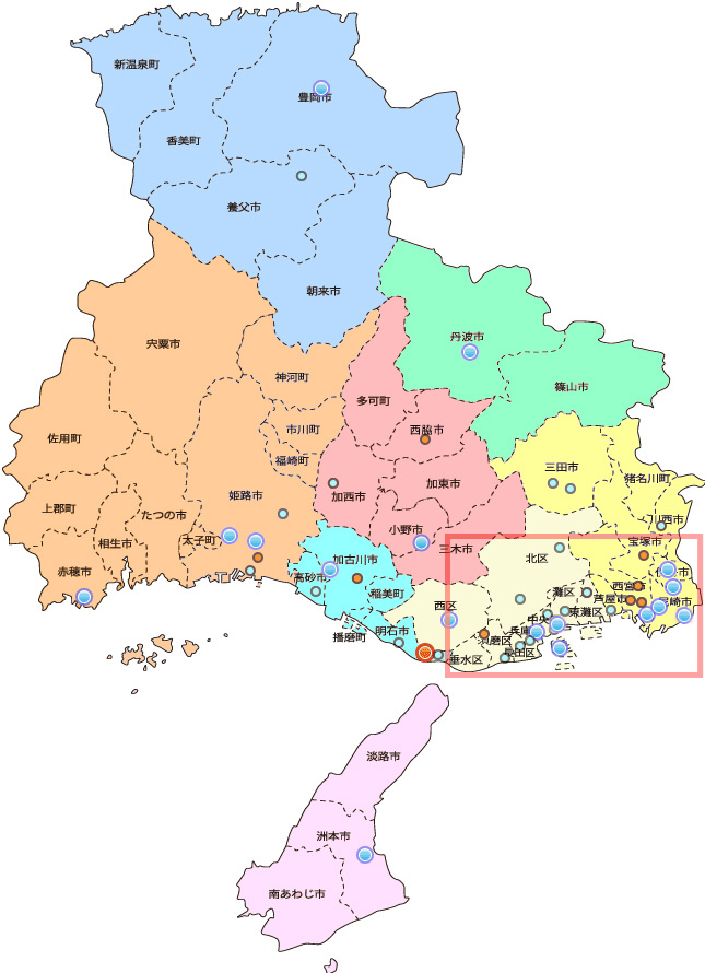 兵庫県のがん診療連携拠点病院マップ