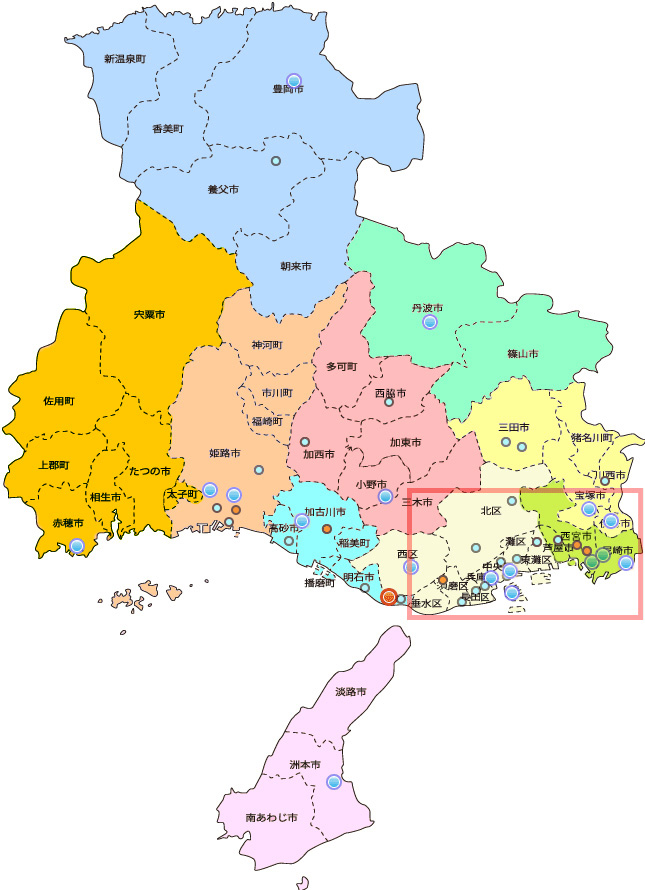 兵庫県のがん診療連携拠点病院マップ